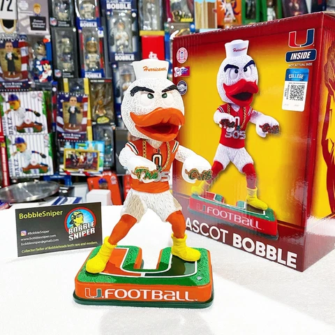 SEBASTIAN Miami Hurricanes "Touchdown Rings" Exclusive NCAA Mascot Bobblehead Cover