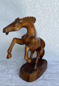 Wooden Hand Carved Rearing Horse Art Figurine Statue Sculpture Handcrafted 16” - Picture 1 of 12