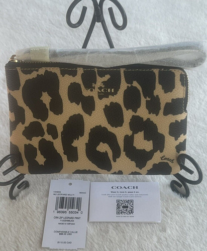 Polsino Coach con zip angolare e stampa leopardata CW859 nuovo con etichetta