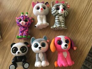 Ty Mini Boos figures giraffe panda, husky, dog, cats