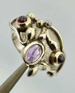 Unique Sterling Silver Artisanal Amethyst Ring Size P 7.8g dan402 - Picture 1 of 3