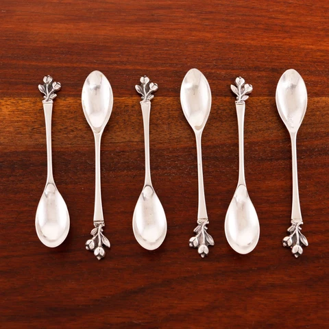 6 CWz DUTCH MID-CENTURY MODERN .835 SILVER EGG SPOONS FLORAL FINIALS NO MONO Cover