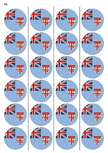 24X VORGESCHNITTENE FIDSCHI FLAGGE GEBURTSTAG ESSBAR OBLATENPAPIER, CUPCAKE, TORTENAUFLEGER 1188 - Bild 1 von 1