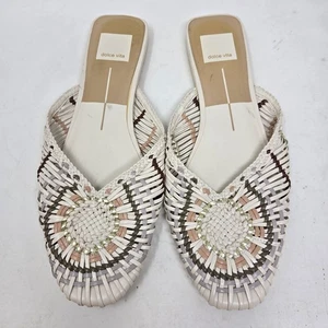 DOLCE VITA Baez Basket Weave Boho Neutral Sunburst Flat Slide Mule Sandals 7.5 - Picture 1 of 9
