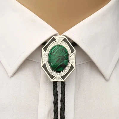 Collar de boda vintage de piedra verde para hombre Bolo corbata novio vaquero occidental Foto 1 de 3