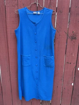 Vestido Vintage Años 80 90 Azul Nadar Playa Piscina Cubrir Bolsillos Vacaciones con Botones Foto 1 de 4