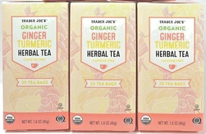 3X Packs Trader Joe's ORGANIC GINGER TURMERIC HERBAL TEA Tumeric 20 each = 60 - Picture 1 of 2