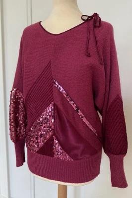 Mondi Mohair Jumper Vintage 1980s Raspberry Red Deep Pink Sequin Size UK 10 USED - Image 1 of 4