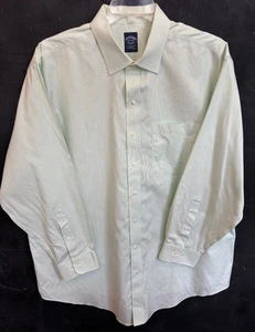 Brooks Brothers Dress Shirt Mens 18.5 - 34/35 Green Stripe Supima Cotton - Picture 1 of 10
