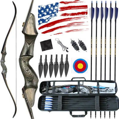 50lbs Takedown Archery 62" Recurve Bow Set Traditional Huntin Bow 30lb 40lb wood - Image 1 of 4