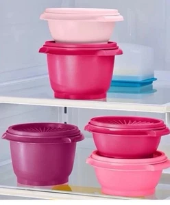 NEW Tupperware Heritage Vintage Servalier 5 Piece Bowl Set Pretty Pink & Purple - Picture 1 of 3