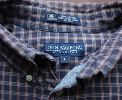 Camisa vintage con botones para hombre John Ashford L manga larga 100 % algodón Foto 1 de 4