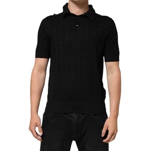 DOLCE & GABBANA T-shirt Black Silk Jacquard DG Polo Shirt IT50/US40/L RRP $1880 - Picture 1 of 11