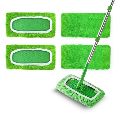 Pacote com 4 almofadas de esfregão reutilizáveis de microfibra compatíveis com varredora Swiffer, laváveis... - Imagem 1 de 4