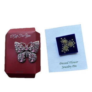 Joyería Moda Broche Prensado Seco Flor + Mariposa Estrás Rosa Audaz - Imagen 1 de 12