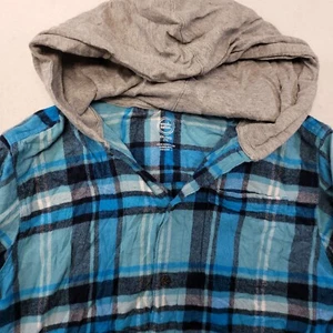 Wonder Nation Casual Long Sleeve Button Up Hoodie Boys Size 2XL Blue White Plaid - Picture 1 of 9