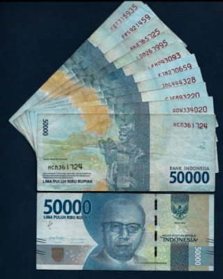 500,000 1/2 Million INDONESIA 50000 (50,000 x 10 )  2016 Type Rupiah Dancer NOTE - Image 1 of 3
