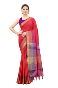 Para mujer Pattu Art Seda Tejida Sarí Liso Aspecto Tradicional con Blusa Sin Cortar - Imagen 1 de 9