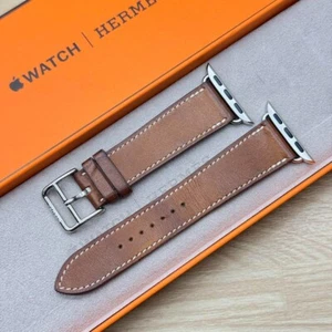 HERMES Apple Watch 38/40/41mm kranowy brązowy skórzany pasek pojedynczy wycieczka używany z pudełkiem - Zdjęcie 1 z 8