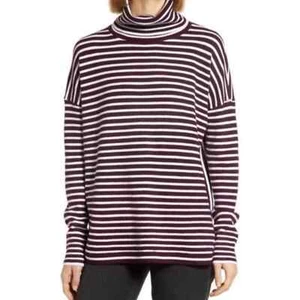 French Connection Cowl Sweater Pullover Burgundy Stripe Long Sleeve Size Medium - Picture 1 of 7