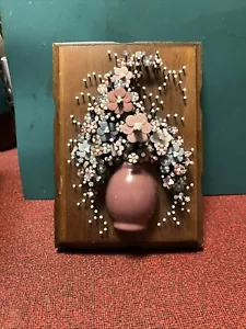 Vintage Pol-O-Craft Pauline Owens Original Nagel Blume Kunst Blumenstrauß Plakette 1977 - Bild 1 von 5