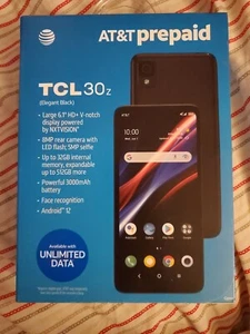 NEW AT&T TCL 30z Pre-Paid Smart Phone Elegant Black Android 12 - Afbeelding 1 van 2