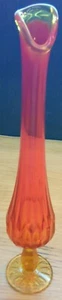 1970s Fenton Swung Glass Bud Vase Amberina Color Vintage ~ 12 1/2" - Picture 1 of 13