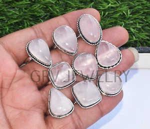 10pcs Rose Quartz Gemstone Ring Bulk Lot 925 Sterling Silver Plated WHR-10 - Picture 1 of 9
