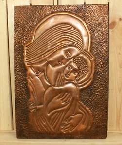 Vintage religious wall hanging copper plaque Jesus Christ and Virgin Mary - Bild 1 von 6