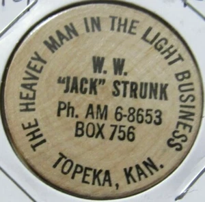Vintage W.W. Jack Strunk Topeka, KS Holznickel - Token Kansas #2 - Bild 1 von 2