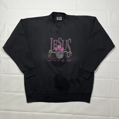 Sudadera Pullover De Colección Jesús Señor De Mi Vida Rosa Rosas Negra Adulto M Hecha en EE. UU. Foto 1 de 4