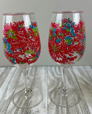 Lilly Pulitzer Set of 2 Stemmed Plastic Wine Glasses Beach Picnic Ware