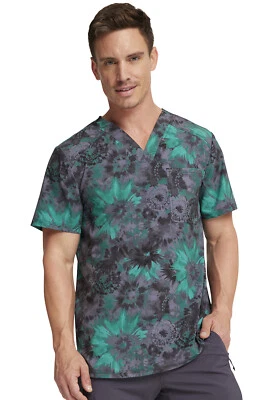 Texture Burst Cherokee Scrubs Infinity Mens V Neck Top CK902 TRBU - Image 1 of 4