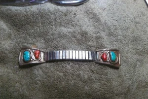 ZUNI silber Schlangenuhrenband (ARMBAND) (Spitzen) TÜRKIS & KORALLE - Bild 1 von 3