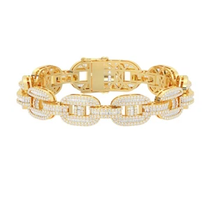 Brazalete de eslabones marineros baguette moissanita redonda de 7,33 quilates chapado en oro de 14 k - Imagen 1 de 18