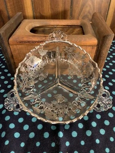 Martinsville Glass Divided Relish Dish Silver Inlay - Picture 1 of 9