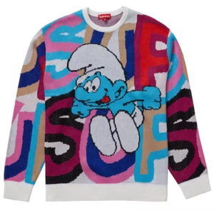 FW20 SUPREME X SMURFS SWEATER WHITE MULTICOLOR SZ XL (Bin #4) - Picture 1 of 2