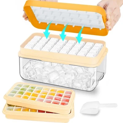 ZZWILLB Bandeja para Cubitos de Hielo, 64 Piezas Bandeja de Hielo con Tapa y Cubo y Cuchara de Hielo, Cu... Foto 1 de 4