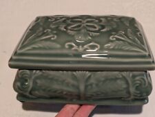 Green celadon porcelain Asian Lidded Box 8" x 5.75". Floral design.
