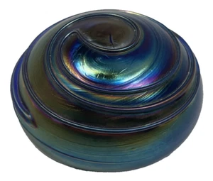 Vintage LEVAY Stamped Art Glass Iridescent Green, Blue And Purple Paperweight 3" - Picture 1 of 7