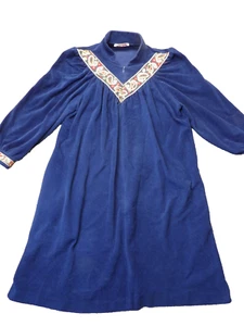 VNTG Vanity Fair Robe/Housecoat Blue Velour Long USA Made Sz L Full Front Zipper - Picture 1 of 10