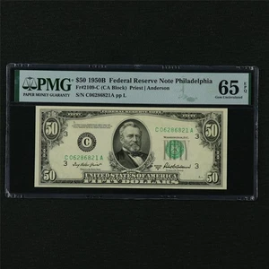 1950B Federal Reserve Note Philadelphia 50 Dollars Fr#2109-C PMG 65 EPQ Gem UNC - Picture 1 of 4