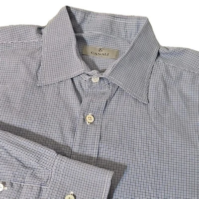 Canali очень большой мужской синий чек L/S рубашка сделано в Италии XL платье Оксфорд - Изображение 1 из 4