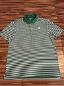 Good Good Golf Mens Polo Shirt Stretch Green White Striped sz Large - Picture 1 of 7