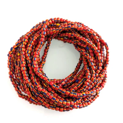 Java Trade Beads Striped Glass Beads 4 - 6mm Red Mixed Colors. 24" Strand - Image 1 of 3