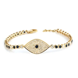 Bracciale Malocchio Oro Giallo 14k Zaffiro Blu Diamanti Gioielli Donna - Foto 1 di 6