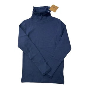 Mini Boden Girls Blue Ribbed Lace Roll Neck Top Size 7-8Y Long Sleeve Cotton - Picture 1 of 6
