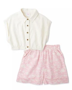 Wonder Nation Girls Linen Blend Short &top Set 2 Pieces Size 7/8 - Picture 1 of 6