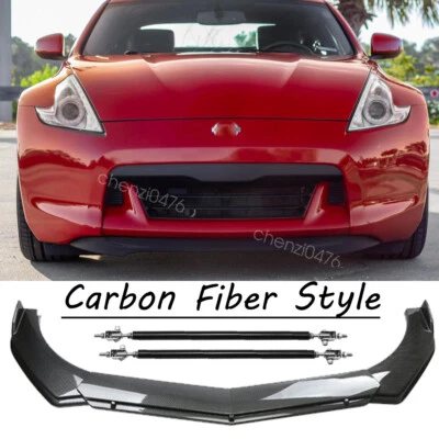 Carbon Style Front Bumper Lip Splitter Spoiler+2xStrut Rod For Nissan 300ZX 370Z - Imagem 1 de 4