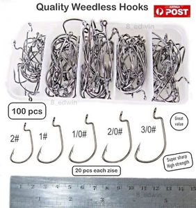 100x Weedless Worm Hooks for Soft Plastic Lure or real bait Salmon Snapper Bream - Picture 1 of 4